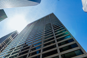 Looking up at a tall building