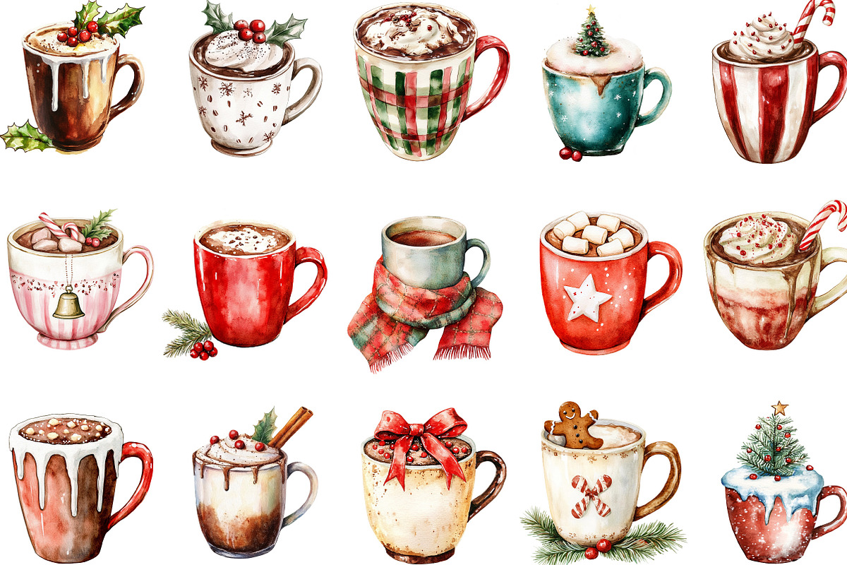 Retro Christmas Hot Cocoa Mugs, an Illustration by Designking (Photo 2 of 5)