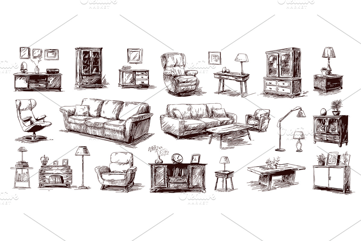 Home furniture sketches. Living room, an Object Illustration by Stock-Smart-Start