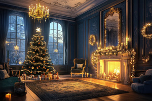 Elegant Christmas living room with a, a Photo by Tanuart
