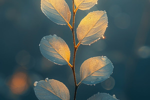 Delicate Morning Leaves with Dew Drops and Golden Backlight, an Abstract Photo by José Manuel Gelpi