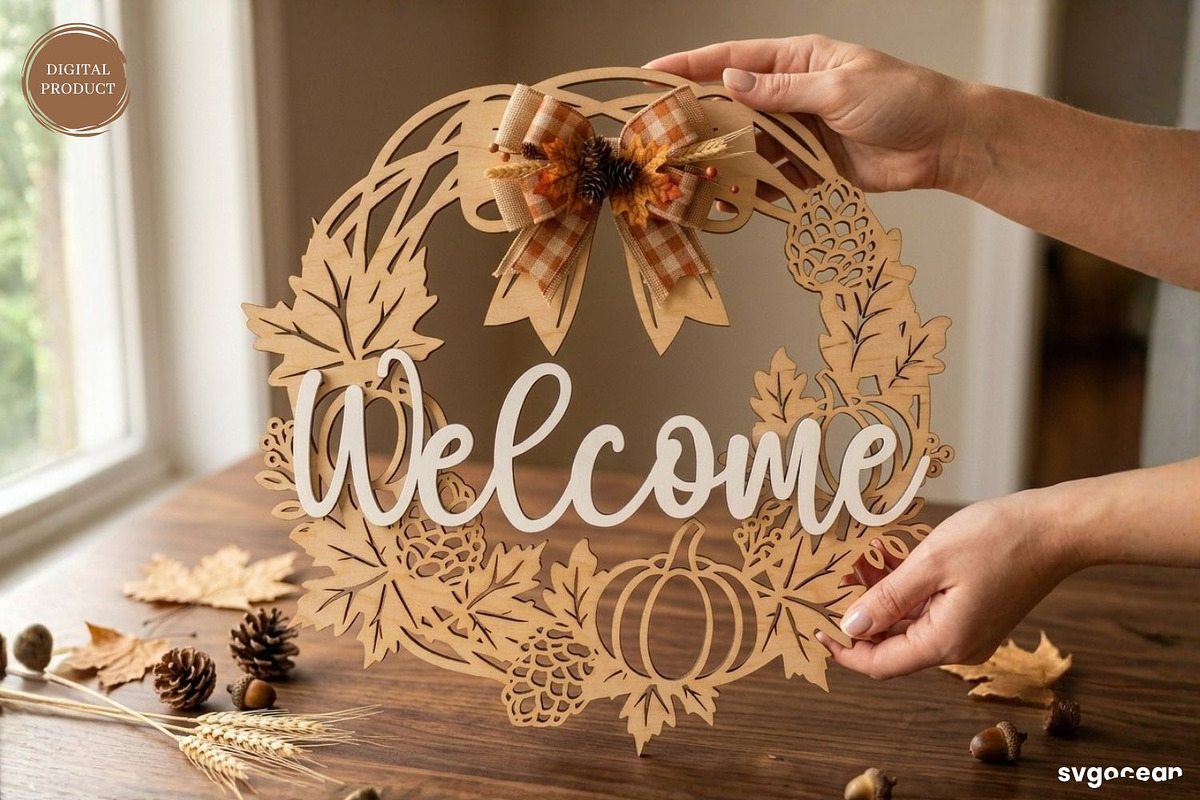 Welcome Fall Door Sign SVG Bundle, a Decorative Illustration by svgocean (Photo 7 of 11)
