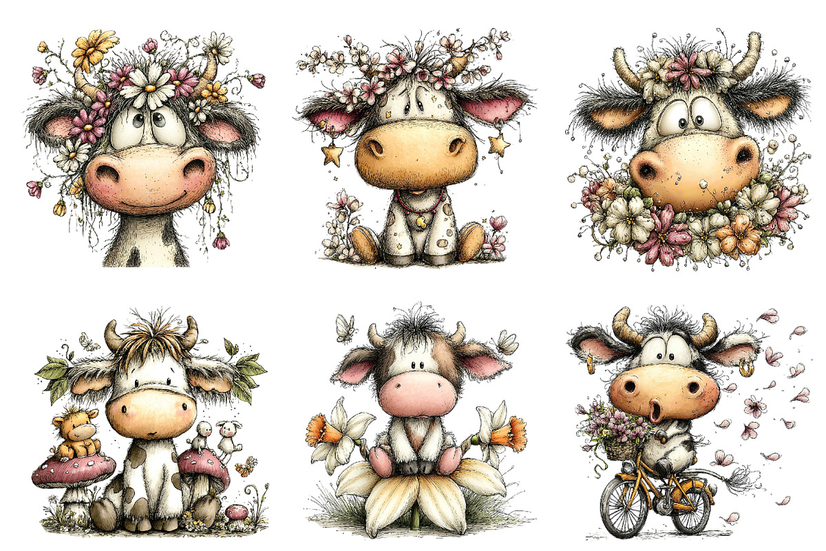 Whimsical Spring Cow Clipart, an Illustration by Dream Creation (Photo 5 of 6)