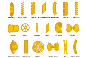 Noodles pasta flat outline set