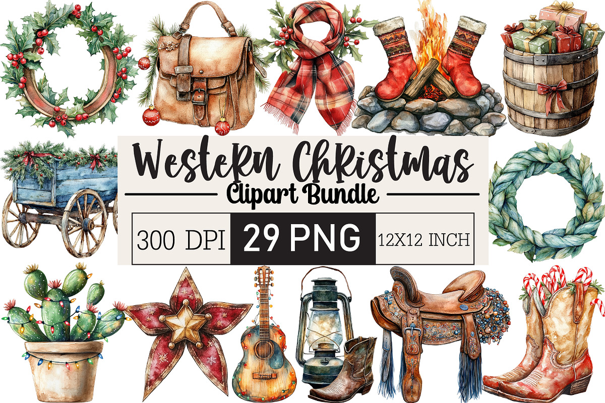 Western Christmas Clipart, an Illustration by Black Bird Studio (Photo 1 of 6)