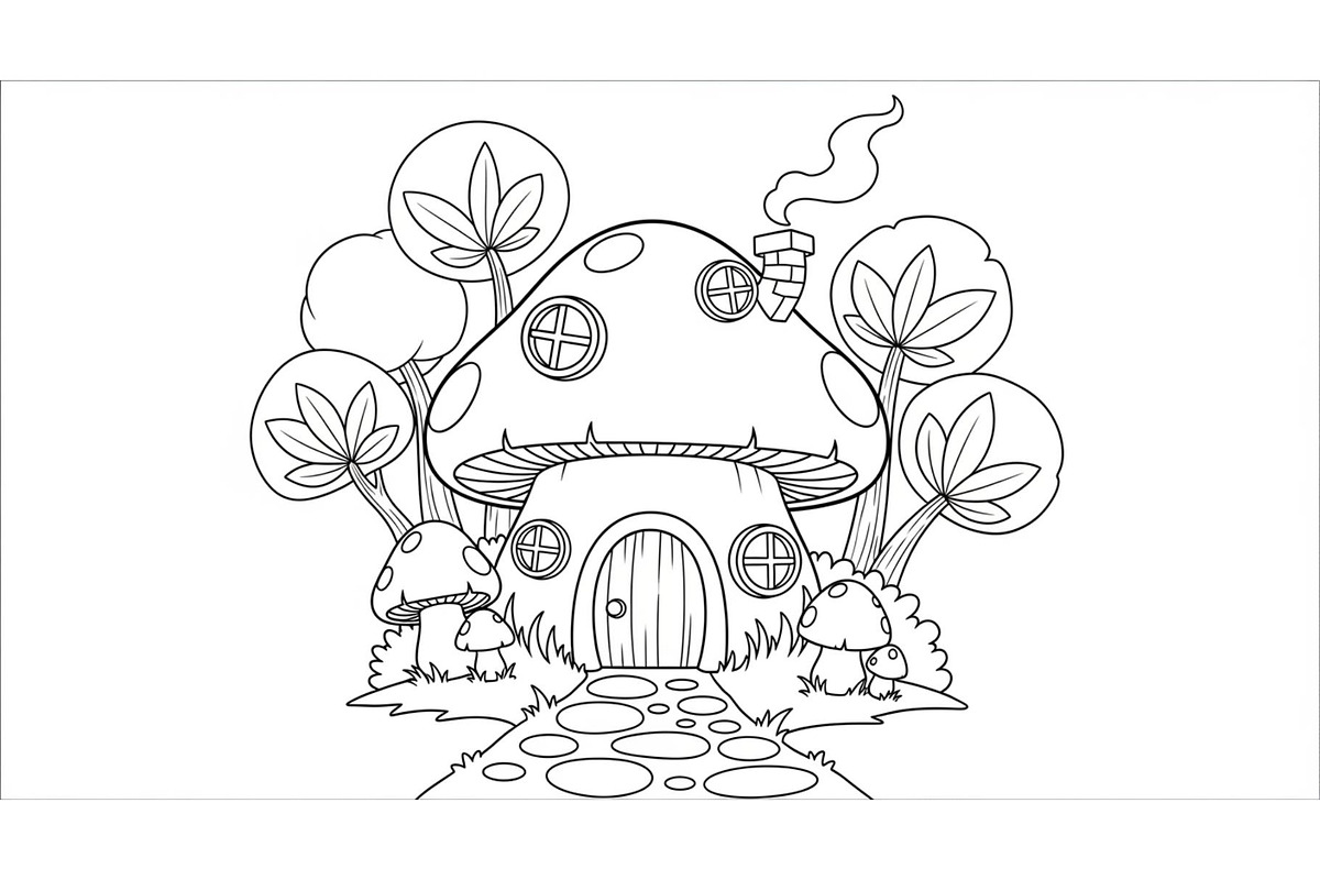 Whimsical Mushroom House Line Art bu, an Illustration by Designs_River (Photo 13 of 51)