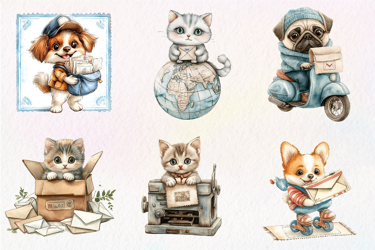 Funny Dog and Cat Postage Stamps, an Illustration by CreationArt (Photo 2 of 9)