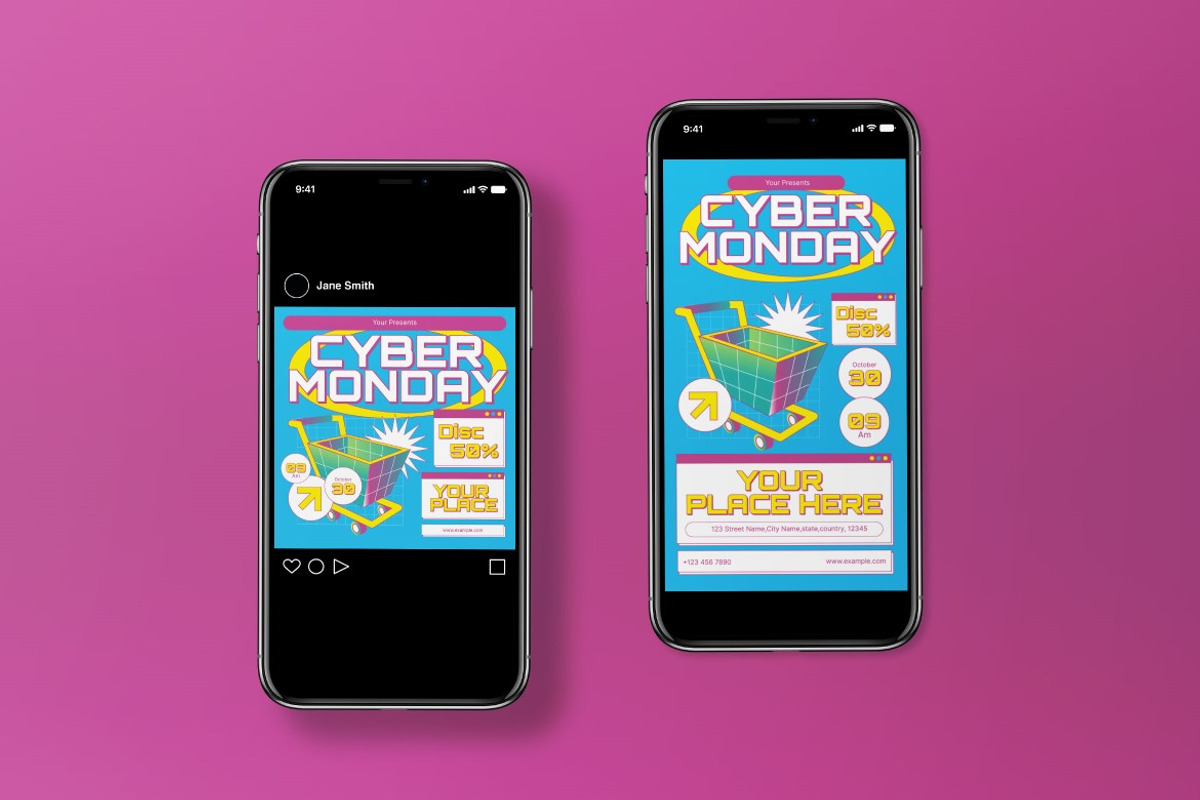 Blue Y2K Cyber Monday Flyer Set, a Flyer Template by graphicook (Photo 3 of 3)
