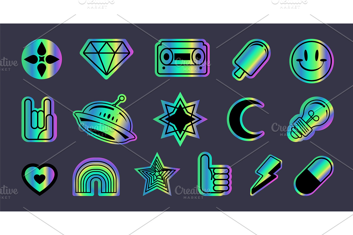 Y2k holographic sticker set, an Object Illustration by art PVP - market