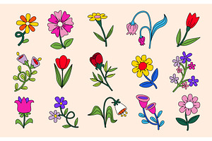 Groovy flower vector set with cute, an Object Illustration by art PVP - market