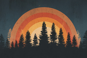 Sunset over a forest with a rainbow, a Photo by Beautiful things