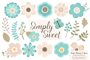 Aqua Vector Flowers Clipart, an Illustration by Amanda Ilkov