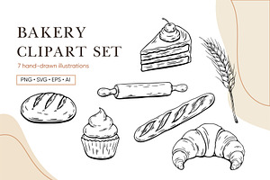 Hand-Drawn Bakery clipart set