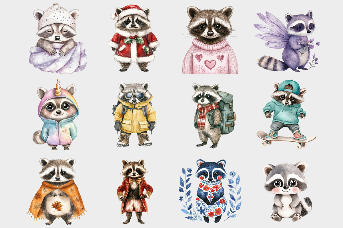 Watercplor Raccoon Clipart, a Seasonal Illustration by Design Market (Photo 3 of 5)