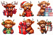 Christmas Highland Cow Clipart, an Illustration by OK Design (Thumbnail 2 of 5)