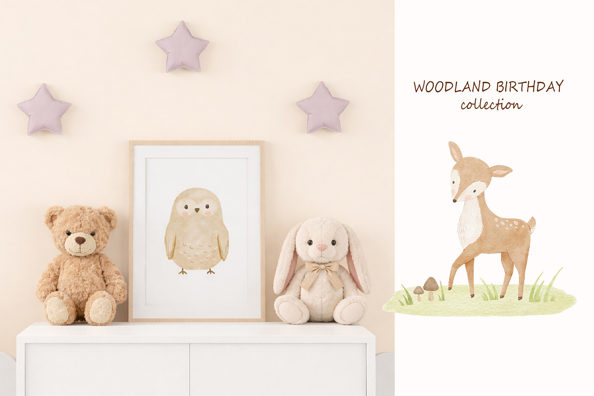 Woodland Birthday Watercolor Animals, an Animal Illustration by ElenaPlatovaArt (Photo 18 of 22)