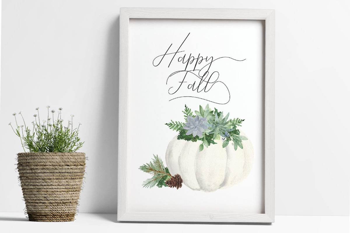 White Pumpkin Succulent Watercolor, a Decorative Illustration by DailyMiracleDigitals,LLC (Photo 3 of 4)