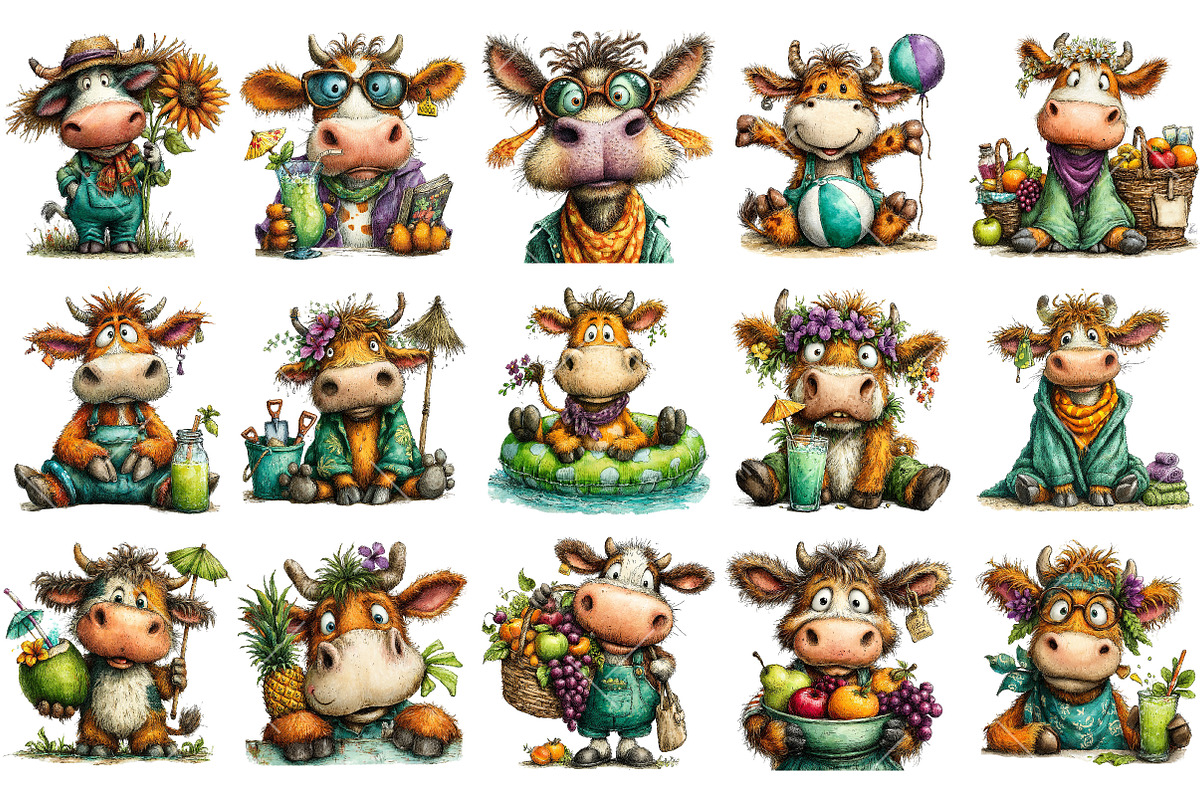 Whimsical Summer Cow Clipart, an Illustration by OK Design (Photo 3 of 6)