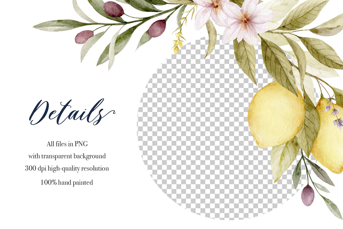 Mediterranean Lemon Olive Watercolor, an Object Illustration by Elena Medvedeva (Photo 9 of 10)