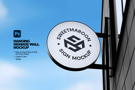Hanging Signage Wall Mockup, an Advertising Mockup by sweetmaroon.studio