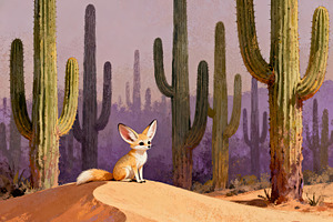 Cute Fennec Fox in Desert Landscape, an Animal Illustration by Virgo Studio