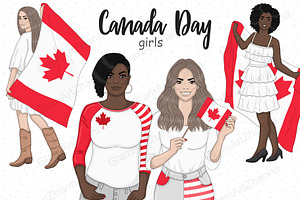 Canada Day Girls Clipart, a Seasonal Illustration by GlamArtZhanna