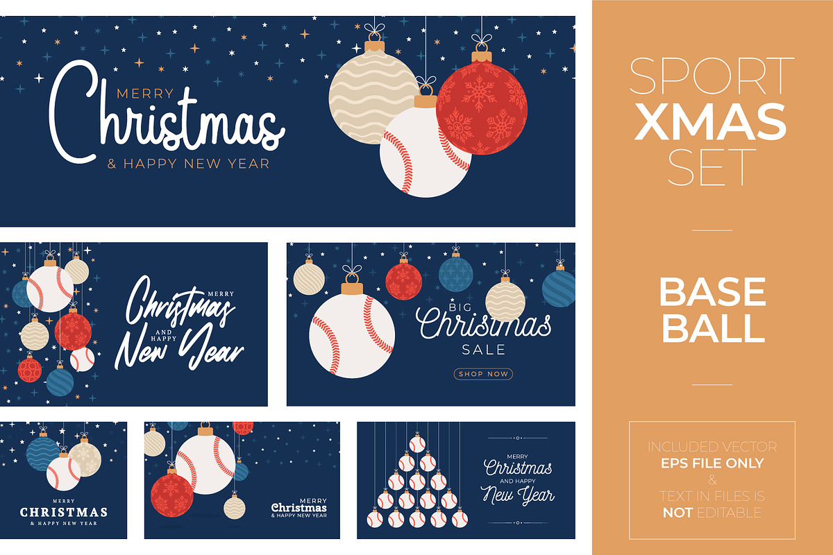 Baseball Christmas card set, a Decorative Illustration by Lunarts Studio