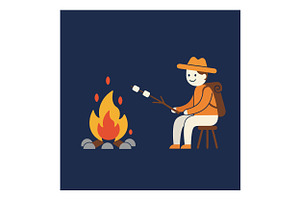 A cheerful camper roasting marshmall, an Illustration by designvectx