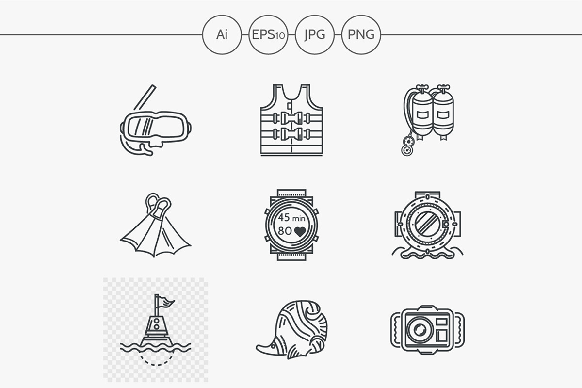 Sea simple line vector icons