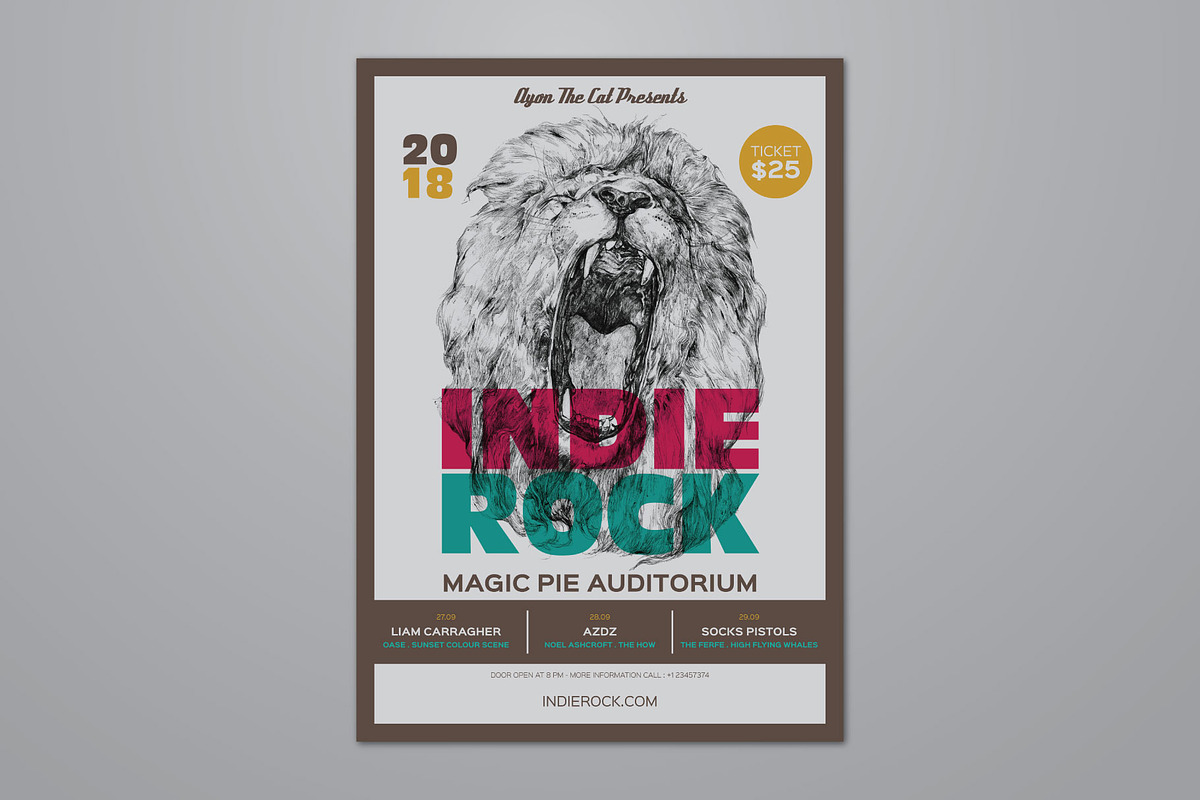 Hand Drawn Lion Indie Gig Flyer, a Flyer Template by ashenterprise (Photo 1 of 3)