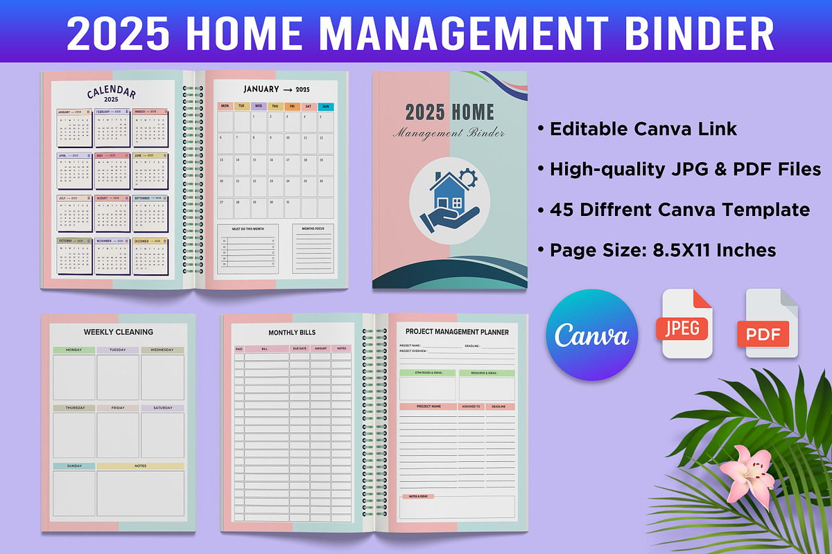2025 Home Management Binder Canva, a Stationery Template by Designmela01 (Photo 1 of 5)