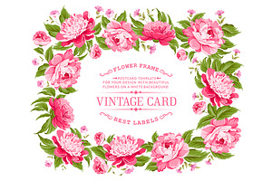 Beautiful peonies with bright frame., a Card Template by Kotkoa