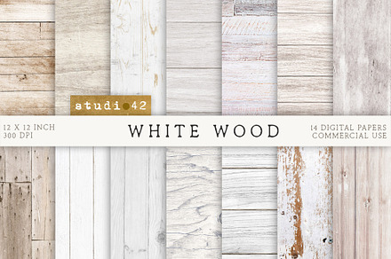 White Wood Background Digital Papers