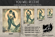 Vintage Mermaid Couple, Paper Print, a Person Illustration by Digital Art Mahdiseño (Thumbnail 2 of 9)
