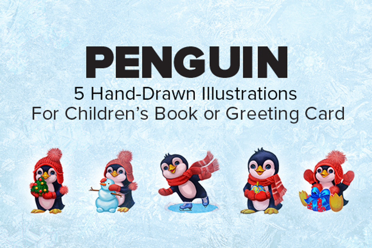 5 Cute Hand-Drawn Penguin Characters, an Animal Illustration by Oleg Ribar (Photo 1 of 2)