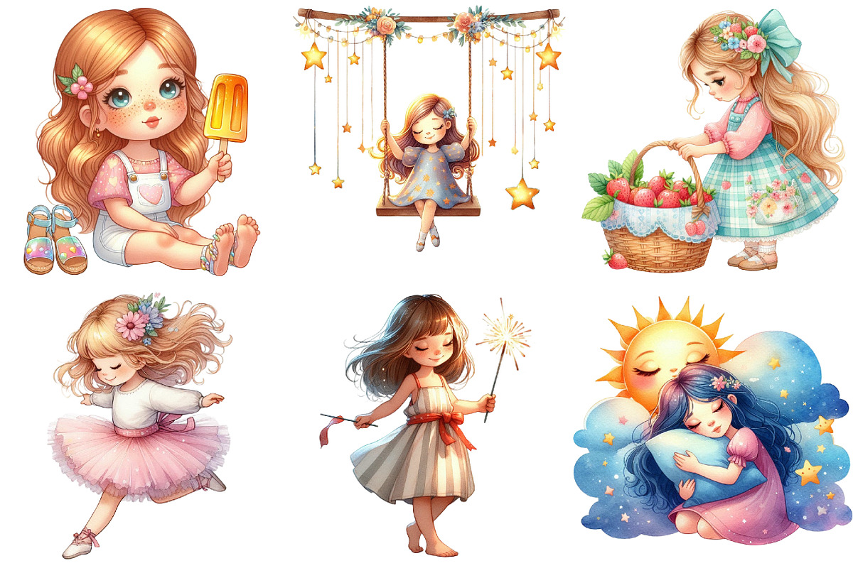 Whimsical Summer Girl Clipart, an Illustration by Pixels.Craft (Photo 2 of 9)