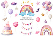 Watercolor cute unicorn clipart, an Object Illustration by Art and Funny (Thumbnail 3 of 7)