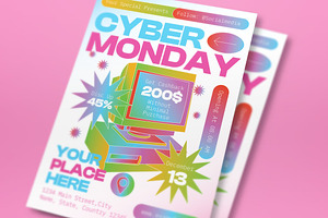 Blue Pink Y2K Cyber Monday Flyer Set