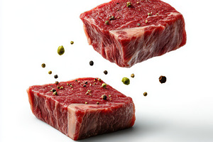 Stacked Fresh Raw Beef Steaks with R, a Food & Drink Photo by Pixeness Studio