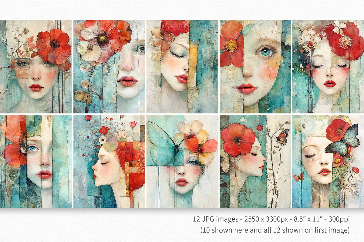 Aqua Bloom Portraits, a Decorative Illustration by rileyBgraphics (Photo 2 of 6)