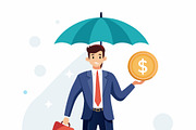 man holding coin under umbrella, a Person Illustration by SouravDesign (Thumbnail 2 of 3)