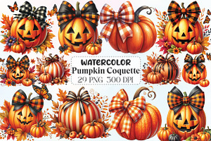 Fall Pumpkin Coquette Bows Clipart, an Illustration by CraftArtStudio