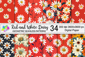 Red And White Daisy pattern, a Pattern Graphic by Canvas Craft