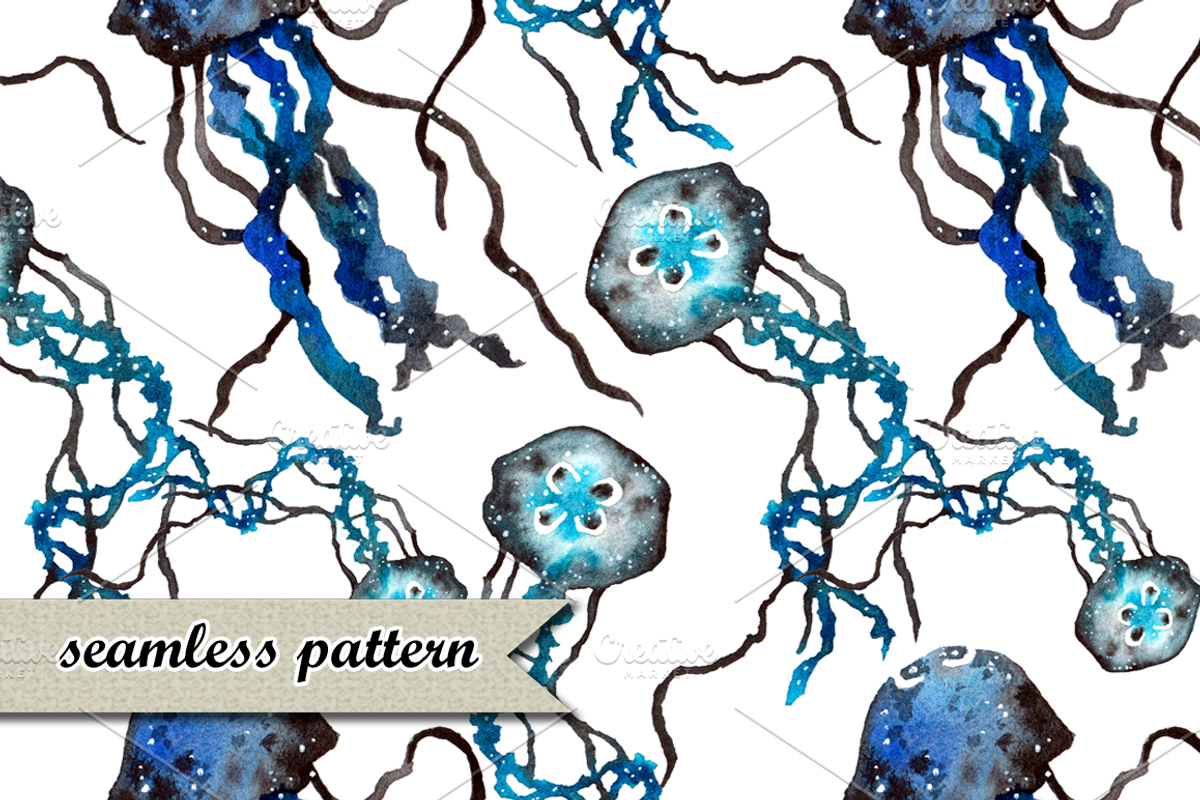 Watercolor whales & other creatures, a Pattern Graphic by 4erta (Photo 2 of 6)