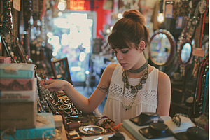 Woman Browsing Vintage Jewelry, a Beauty & Fashion Photo by Lermont51