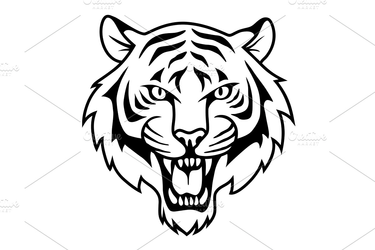 Tiger head icon in black and, an Animal Illustration by Things for designers