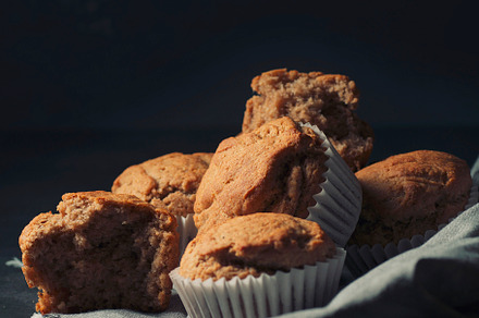 Delicious homemade vegan banana muffins close-up.