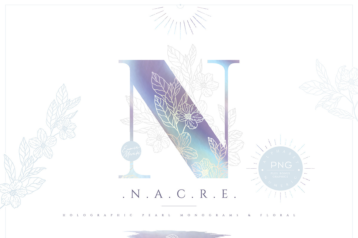NACRE Monograms & Floral Set, an Object Graphic by Euonia Meraki (Photo 1 of 12)
