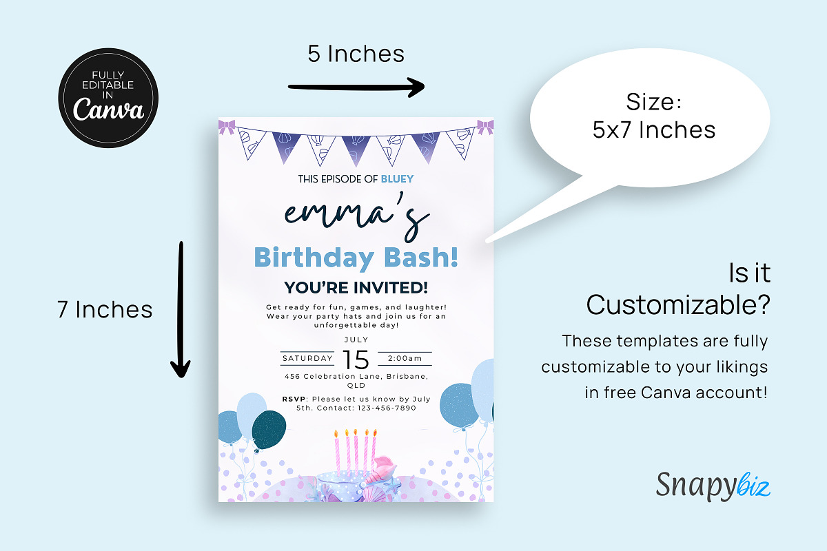 Bluey Birthday Invitation Canva Temp, an Invitation Template by Snapybiz (Photo 4 of 10)