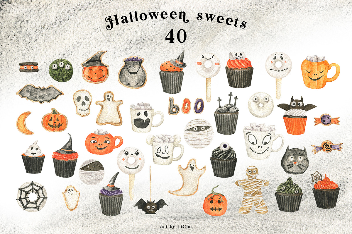 Cozy Halloween watercolor collection, a Seasonal Illustration by LiChu Art (Photo 7 of 28)